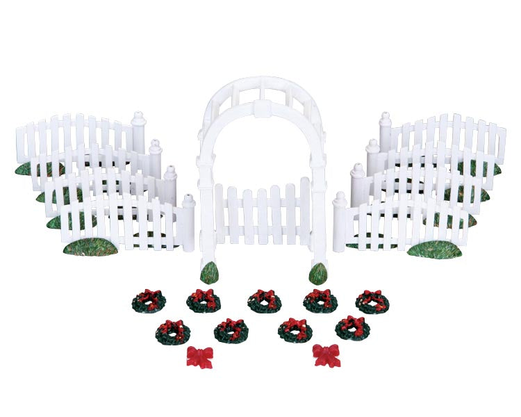 LEMAX Plastic Arbor & Picket Fences with Decorations, Set of 20 #04233